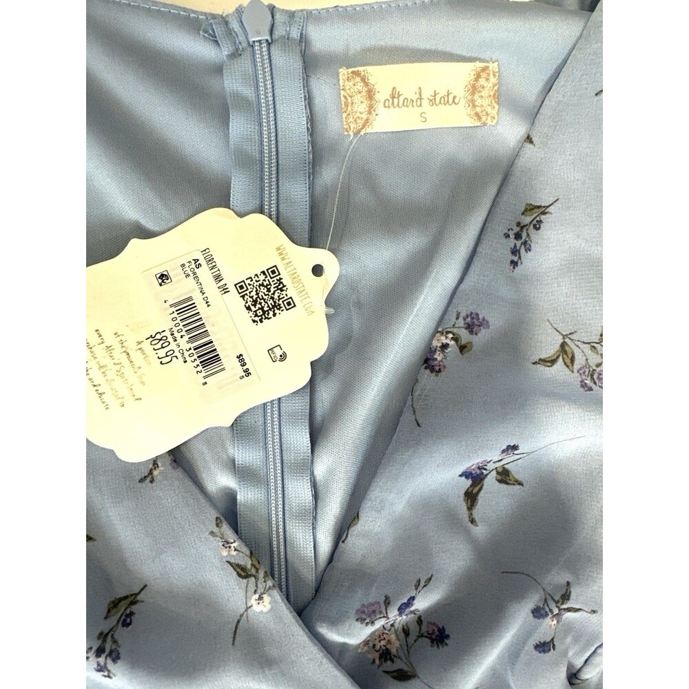 Altar’d State Florentina Dress Small Blue Floral Hi Low Ruffle Wrap Midi NWT - Picture 4 of 8